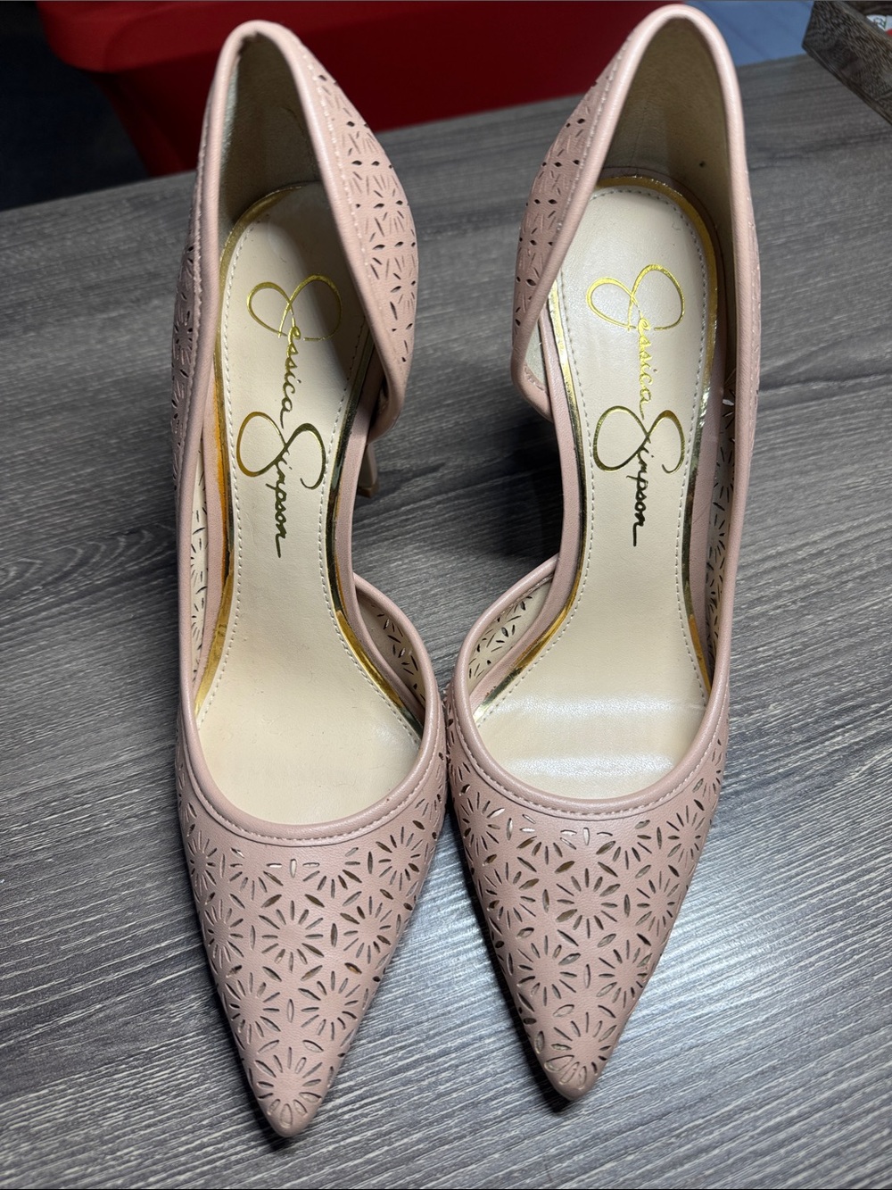 Jessica Simpson Blush Laser-Cut Pointed D'Orsay Pumps